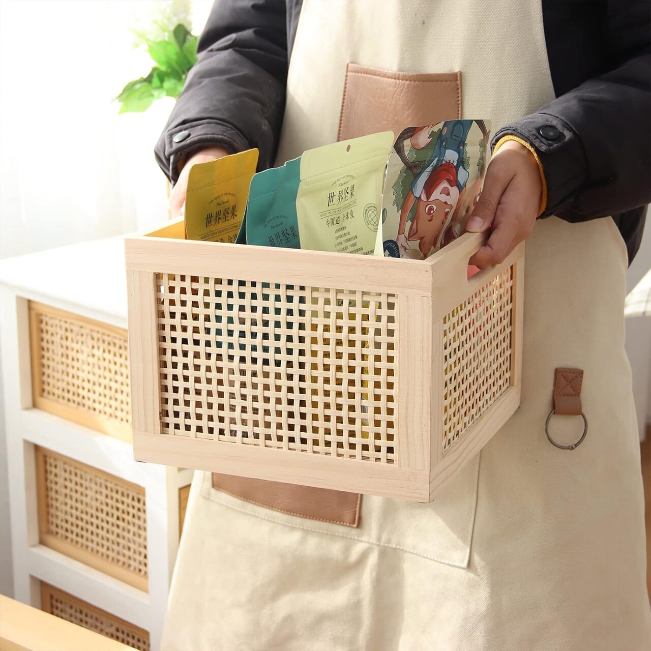 Bamboo Wooden Storage Box Cube Storage Organizer Bins Decorative Wood Square Basket Wood Crates Wicker Storage Cubes Basket